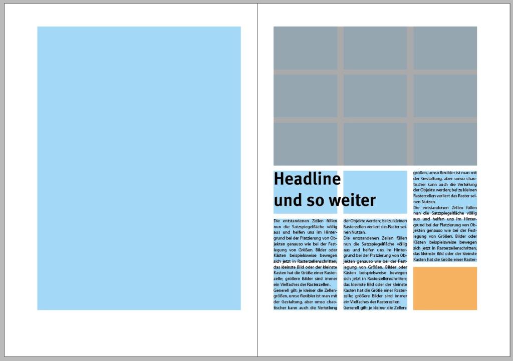 Beispiel für die Anordnung eines Artikels innerhalb des Satzspiegels mit Hilfe von Rasterzellen
