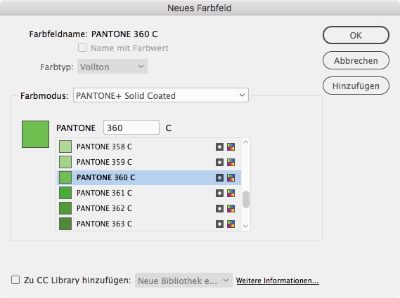 Das Pantone-Angebot in Adobe InDesign