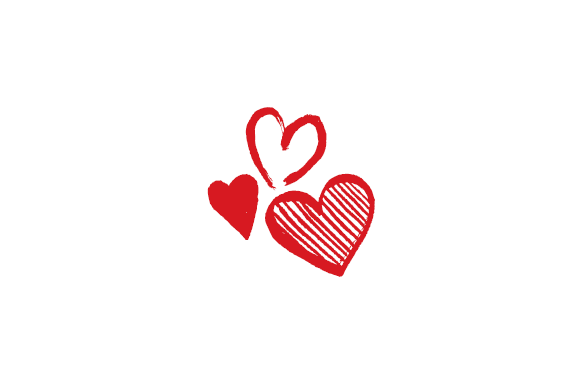 Illustration von drei roten Herzen auf weißem Hintergrund. Perfekt als Valentinstagsvorlage. Jedes Herz hat ein individuelles Design: eines ist durchgehend, ein anderes umrandet und das dritte ist mit diagonalen Streifen verziert.