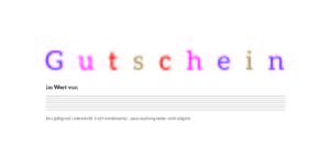 Das Bild zeigt einen Geschenkgutschein mit dem Schriftzug „Gutschein“ in leuchtenden Lettern oben, der an charmante Valentinstag-Vorlagen erinnert. Darunter befinden sich Felder für Details und ein Hinweis, der die Gültigkeit nur mit Unterschrift bestätigt; ein Umtausch oder eine Kombination ist nicht möglich.