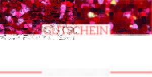Ein Geschenkkarten-Design mit einem oberen Teil, verziert mit rotem und rosa herzförmigem Konfetti, perfekt zum Valentinstag. Das Wort „GUTSCHEIN“ ist in Rot auf weißem Hintergrund zentriert. Der untere Teil enthält einen kleinen, eleganten Text in deutscher Sprache und rundet diese schöne Vorlage ab.