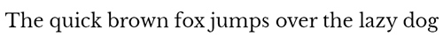Text mit der Aufschrift „Der schnelle braune Fuchs springt über den faulen Hund“ in Serifenschrift auf weißem Hintergrund.
