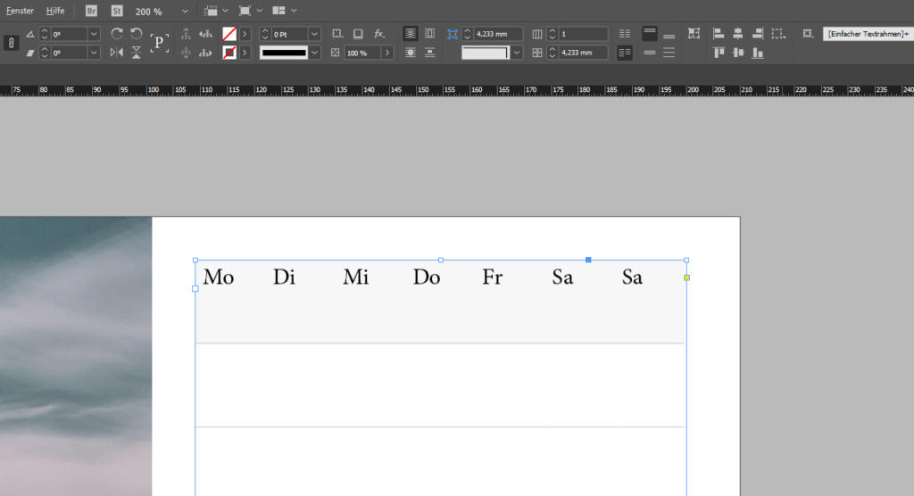 InDesign Tabellen: Wochentage einfügen