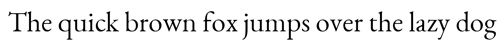 Der Text lautet: „Der schnelle braune Fuchs springt über den faulen Hund“ in einer klassischen Serifenschrift auf weißem Hintergrund.