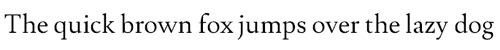 Der Text in Serifenschrift lautet: „Der schnelle braune Fuchs springt über den faulen Hund.“.