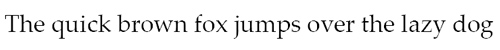 Der Text lautet „Der schnelle braune Fuchs springt über den faulen Hund“ und ist in Serifenschrift auf schlichtem weißem Hintergrund abgedruckt.