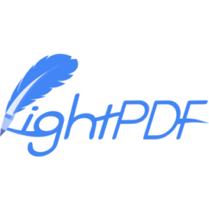 Das Logo von LightPDF zeigt den blauen Schriftzug „LightPDF“. Der Buchstabe „L“ ähnelt einer blauen Feder und symbolisiert Leichtigkeit und Leichtigkeit. Der weiße Hintergrund unterstreicht das minimalistische Design des Logos.