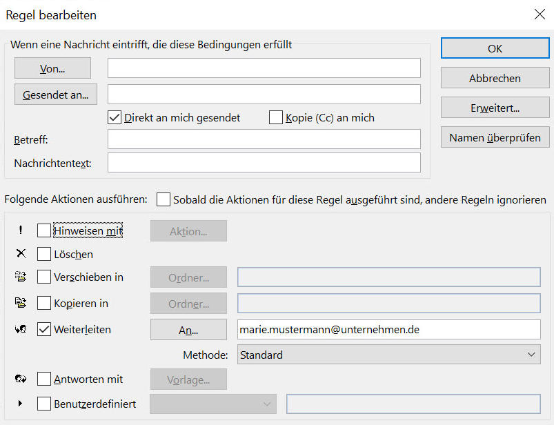 Abwesenheitsnotiz: Regeln weiterleiten