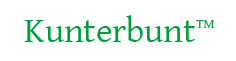 Das Bild zeigt das Wort „Kunterbunt“ in leuchtendem Grün, elegant begleitet von einem Markensymbol und einem dezenten Copyright-Zeichen.