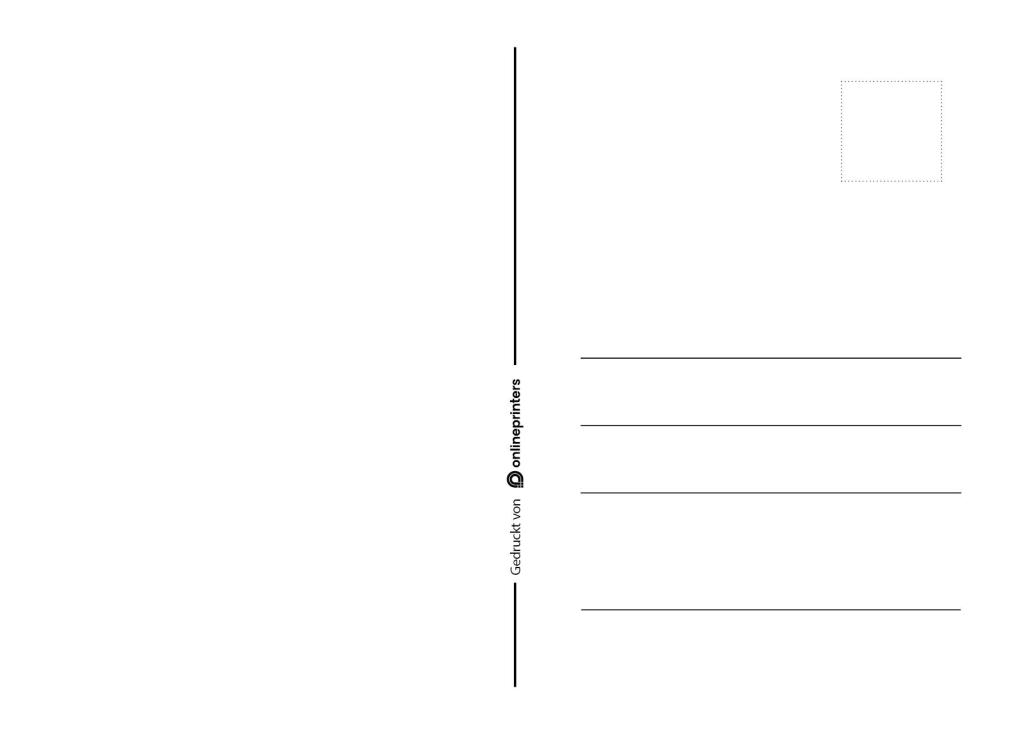 Leere Postkartenrückseite mit klassischem Postkartenvorlagen-Design: Zeilen für die Adresse auf der rechten Seite, ein spezieller Briefmarkenplatz in der oberen rechten Ecke und vertikaler Text auf der linken Seite, der eine Website und einen Social-Media-Handle zeigt.